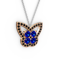 Siyah zirkon ve lab safir 14 ayar rose altın kolye (40 cm beyaz altın rolo zincir)
