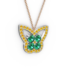 Kelebek Kolye - Sitrin ve yeşil kuvars 925 ayar gümüş kolye (40 cm rose altın rolo zincir) #12v55vv