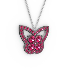Kelebek Kolye - Rodolit garnet 925 ayar siyah rodyum kaplama gümüş kolye (40 cm gümüş rolo zincir) #12xkty3