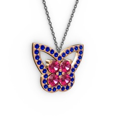Lab safir ve rodolit garnet 14 ayar rose altın kolye (40 cm gümüş rolo zincir)