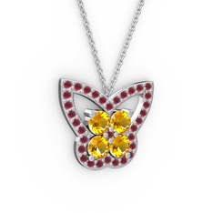 Kelebek Kolye - Kök yakut ve sitrin 14 ayar beyaz altın kolye (40 cm beyaz altın rolo zincir) #14c7t42