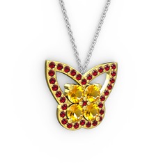 Garnet ve sitrin 18 ayar altın kolye (40 cm beyaz altın rolo zincir)