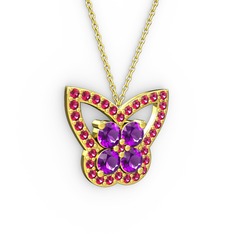 Kelebek Kolye - Rodolit garnet ve ametist 18 ayar altın kolye (40 cm gümüş rolo zincir) #158qh9v