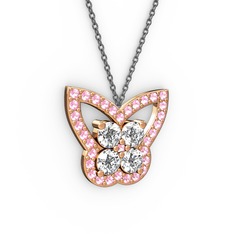 Pembe kuvars ve swarovski 18 ayar rose altın kolye (40 cm gümüş rolo zincir)