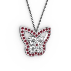 Kelebek Kolye - Kök yakut ve beyaz zirkon 925 ayar gümüş kolye (40 cm gümüş rolo zincir) #15t9ynu