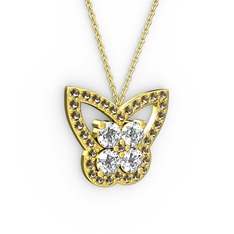 Dumanlı kuvars ve swarovski 18 ayar altın kolye (40 cm gümüş rolo zincir)