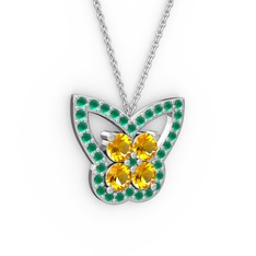 Kelebek Kolye - Kök zümrüt ve sitrin 18 ayar beyaz altın kolye (40 cm beyaz altın rolo zincir) #16rmowz