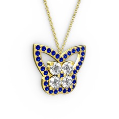 Kelebek Kolye - Lab safir ve swarovski 925 ayar altın kaplama gümüş kolye (40 cm altın rolo zincir) #16vrp3z