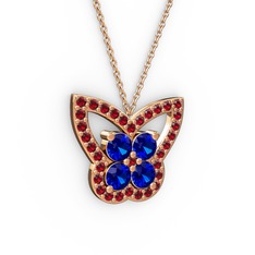 Kelebek Kolye - Garnet ve lab safir 8 ayar rose altın kolye (40 cm gümüş rolo zincir) #17g9gv