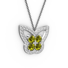 Swarovski ve peridot 925 ayar gümüş kolye (40 cm gümüş rolo zincir)
