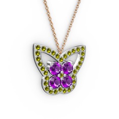 Peridot ve ametist 925 ayar gümüş kolye (40 cm gümüş rolo zincir)
