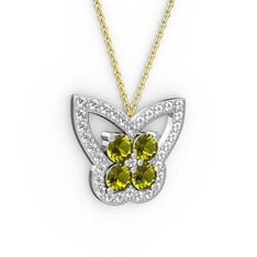 Kelebek Kolye - Beyaz zirkon ve peridot 18 ayar beyaz altın kolye (40 cm gümüş rolo zincir) #18s2v53