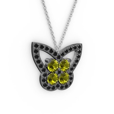 Kelebek Kolye - Siyah zirkon ve peridot 925 ayar siyah rodyum kaplama gümüş kolye (40 cm beyaz altın rolo zincir) #194kq07