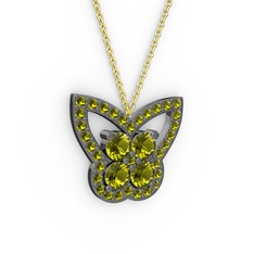 Kelebek Kolye - Peridot 925 ayar siyah rodyum kaplama gümüş kolye (40 cm altın rolo zincir) #19qw56r