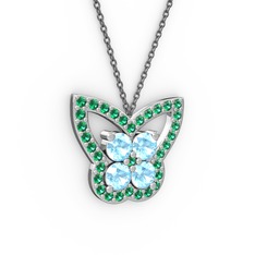 Kelebek Kolye - Yeşil kuvars ve akuamarin 8 ayar beyaz altın kolye (40 cm gümüş rolo zincir) #1a6qf