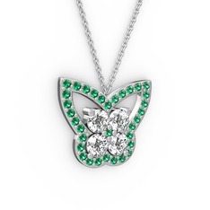 Kelebek Kolye - Yeşil kuvars ve pırlanta 18 ayar beyaz altın kolye (0.96 karat, 40 cm beyaz altın rolo zincir) #1ajntyi