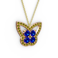 Kelebek Kolye - Peridot ve lab safir 18 ayar rose altın kolye (40 cm altın rolo zincir) #1aq1a1v