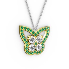 Kelebek Kolye - Yeşil kuvars ve swarovski 8 ayar altın kolye (40 cm beyaz altın rolo zincir) #1au9osn