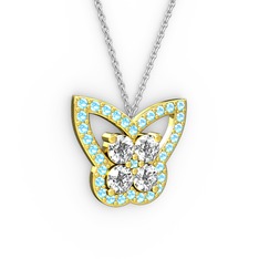 Akuamarin ve swarovski 18 ayar altın kolye (40 cm beyaz altın rolo zincir)