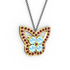 Kelebek Kolye - Kök yakut ve akuamarin 925 ayar altın kaplama gümüş kolye (40 cm gümüş rolo zincir) #1bugy85