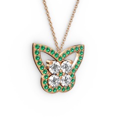 Kelebek Kolye - Yeşil kuvars ve pırlanta 925 ayar rose altın kaplama gümüş kolye (0.96 karat, 40 cm gümüş rolo zincir) #1c2pb4t