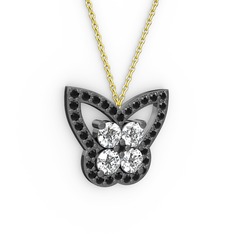 Kelebek Kolye - Siyah zirkon ve swarovski 925 ayar siyah rodyum kaplama gümüş kolye (40 cm altın rolo zincir) #1c7yn3e