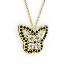 Kelebek Kolye - Siyah zirkon ve swarovski 925 ayar altın kaplama gümüş kolye (40 cm altın rolo zincir) #1c9glya