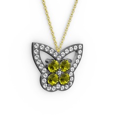 Pırlanta ve peridot 925 ayar siyah rodyum kaplama gümüş kolye (0.48 karat, 40 cm altın rolo zincir)