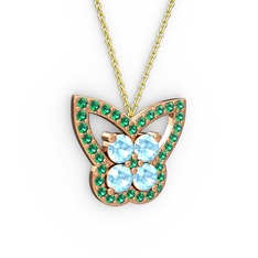 Kelebek Kolye - Yeşil kuvars ve akuamarin 14 ayar rose altın kolye (40 cm gümüş rolo zincir) #1d41i7n