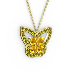 Kelebek Kolye - Peridot ve sitrin 8 ayar altın kolye (40 cm altın rolo zincir) #1d8n7x8