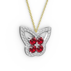 Kelebek Kolye - Swarovski ve garnet 14 ayar beyaz altın kolye (40 cm altın rolo zincir) #1dmv8hq