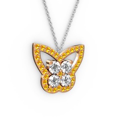 Kelebek Kolye - Sitrin ve swarovski 8 ayar rose altın kolye (40 cm beyaz altın rolo zincir) #1dszdgh