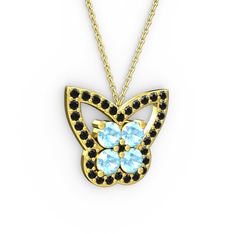 Siyah zirkon ve akuamarin 925 ayar altın kaplama gümüş kolye (40 cm gümüş rolo zincir)