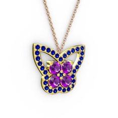 Kelebek Kolye - Lab safir ve ametist 925 ayar altın kaplama gümüş kolye (40 cm rose altın rolo zincir) #1e6yovz