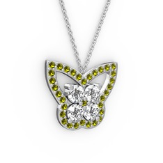 Peridot ve pırlanta 925 ayar gümüş kolye (0.96 karat, 40 cm gümüş rolo zincir)