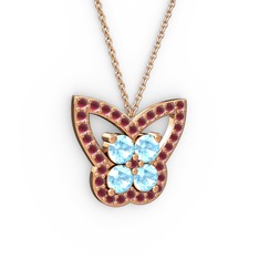 Kelebek Kolye - Kök yakut ve akuamarin 925 ayar rose altın kaplama gümüş kolye (40 cm rose altın rolo zincir) #1ef1lyh