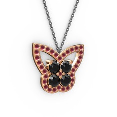 Kelebek Kolye - Kök yakut ve siyah zirkon 14 ayar rose altın kolye (40 cm gümüş rolo zincir) #1em9yz1