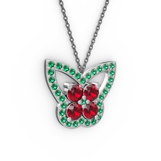 Yeşil kuvars ve garnet 18 ayar beyaz altın kolye (40 cm gümüş rolo zincir)