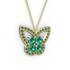 Kelebek Kolye - Peridot ve yeşil kuvars 8 ayar beyaz altın kolye (40 cm altın rolo zincir) #1evwl3a