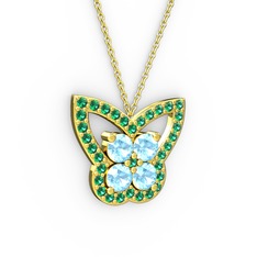 Yeşil kuvars ve akuamarin 925 ayar altın kaplama gümüş kolye (40 cm altın rolo zincir)