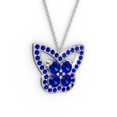 Kelebek Kolye - Lab safir 8 ayar beyaz altın kolye (40 cm gümüş rolo zincir) #1fhmd6j