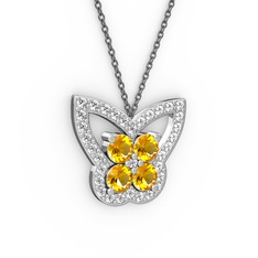Kelebek Kolye - Swarovski ve sitrin 8 ayar beyaz altın kolye (40 cm gümüş rolo zincir) #1gc9ky3