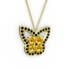 Kelebek Kolye - Siyah zirkon ve sitrin 14 ayar altın kolye (40 cm altın rolo zincir) #1giomft