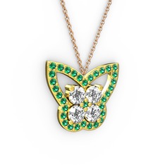 Kelebek Kolye - Yeşil kuvars ve swarovski 8 ayar altın kolye (40 cm gümüş rolo zincir) #1gn4l27