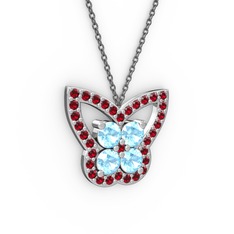 Garnet ve akuamarin 18 ayar beyaz altın kolye (40 cm gümüş rolo zincir)
