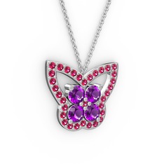Rodolit garnet ve ametist 925 ayar gümüş kolye (40 cm gümüş rolo zincir)