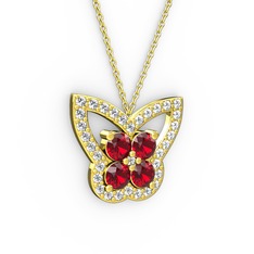 Kelebek Kolye - Beyaz zirkon ve garnet 18 ayar altın kolye (40 cm altın rolo zincir) #1h9bib0