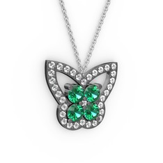 Beyaz zirkon ve yeşil kuvars 925 ayar siyah rodyum kaplama gümüş kolye (40 cm gümüş rolo zincir)