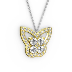 Kelebek Kolye - Pırlanta ve swarovski 925 ayar altın kaplama gümüş kolye (0.48 karat, 40 cm beyaz altın rolo zincir) #1i97upj