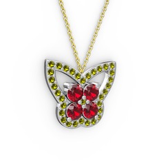 Kelebek Kolye - Peridot ve garnet 8 ayar beyaz altın kolye (40 cm altın rolo zincir) #1jl0t4w
